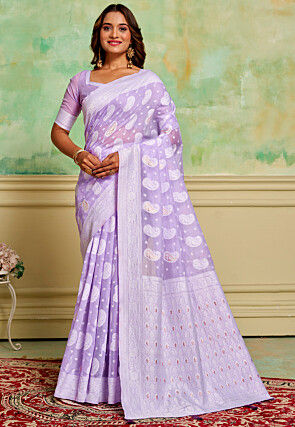 Woven Cotton Saree in Purple