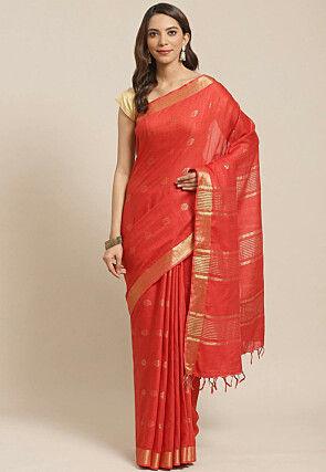 Woven Cotton Saree in Red