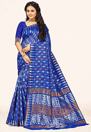 Woven Cotton Saree in Royal Blue