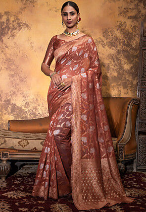 Woven Cotton Saree in Rust