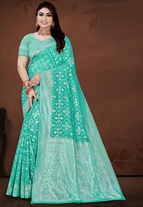 Woven Cotton Saree in Sea Green
