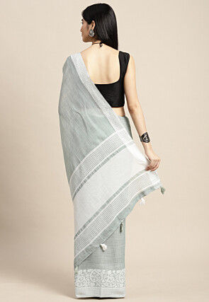 Woven Cotton Saree in Sea Green