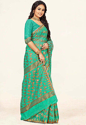 Woven Cotton Saree in Sea Green
