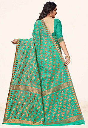 Woven Cotton Saree in Sea Green