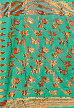 Woven Cotton Saree in Sea Green