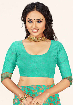 Woven Cotton Saree in Sea Green