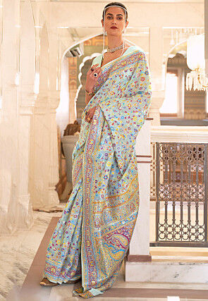 Woven Cotton Saree in Sky Blue