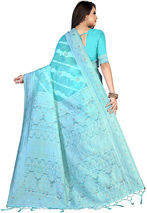 Woven Cotton Saree in Sky Blue