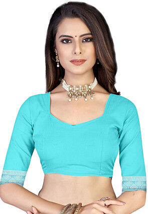 Woven Cotton Saree in Sky Blue