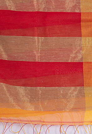 Woven Cotton Saree in Yellow and Orange