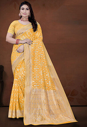 Woven Cotton Saree in Yellow