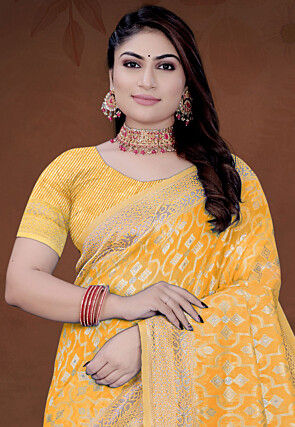 Woven Cotton Saree in Yellow