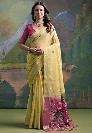 Woven Cotton Saree in Yellow