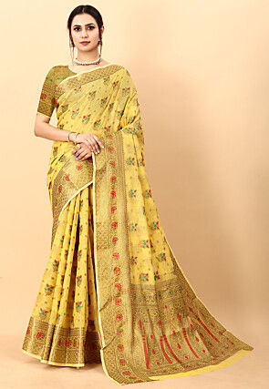 Woven Cotton Saree in Yellow