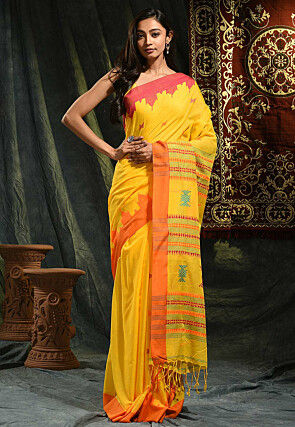 Woven Cotton Saree in Yellow