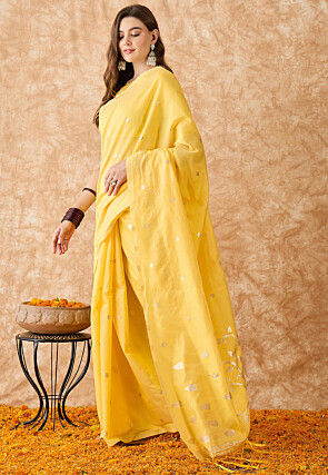 Woven Chanderi Silk Saree in Yellow