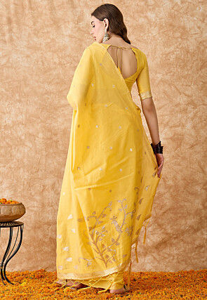 Woven Chanderi Silk Saree in Yellow