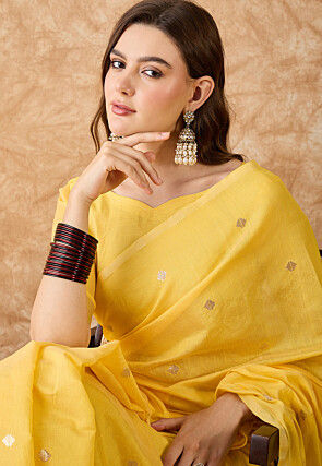Woven Chanderi Silk Saree in Yellow