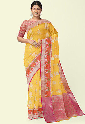 Woven Cotton Saree in Yellow