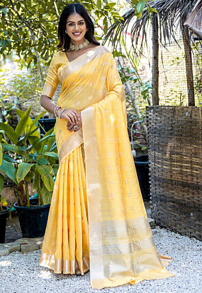 Woven Cotton Saree in Yellow