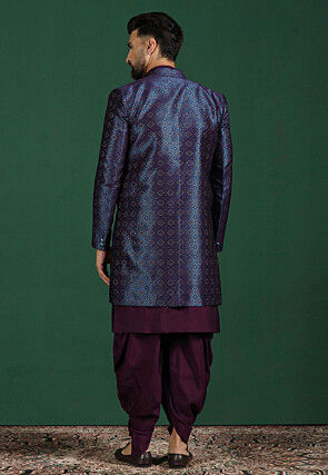 Woven Cotton Sherwani in Violet