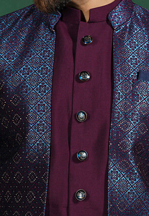 Woven Cotton Sherwani in Violet