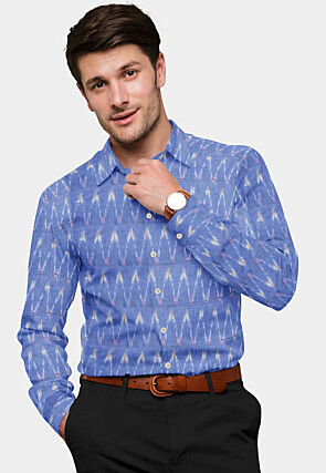 Woven Cotton Shirt in Light Blue