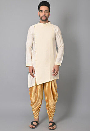 Woven Cotton Silk Asymmetric Kurta Dhoti Set in Off White