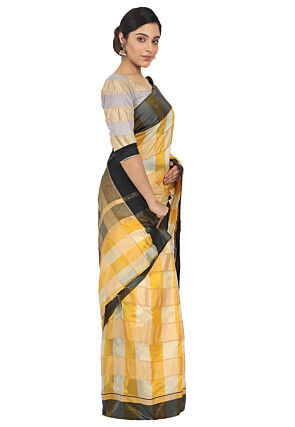 Woven Cotton Silk Blend Saree in Yellow and White