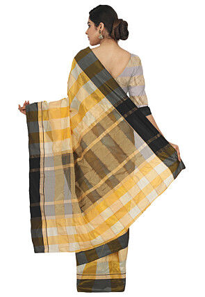 Woven Cotton Silk Blend Saree in Yellow and White