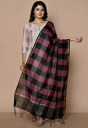 Woven Cotton Silk Dupatta From Banaras in Multicolor