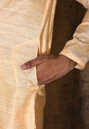 Woven Cotton Silk Jacquard Dhoti Kurta in Peach