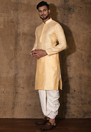 Woven Cotton Silk Jacquard Dhoti Kurta in Peach