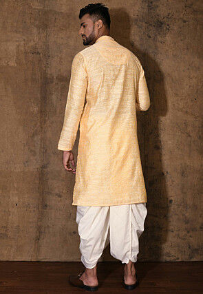 Woven Cotton Silk Jacquard Dhoti Kurta in Peach