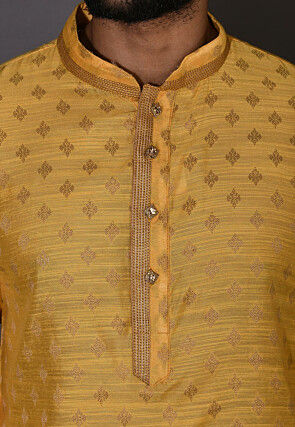 Woven Cotton Silk Jacquard Dhoti Kurta in Yellow
