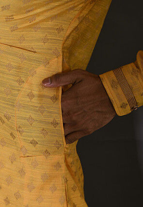 Woven Cotton Silk Jacquard Dhoti Kurta in Yellow