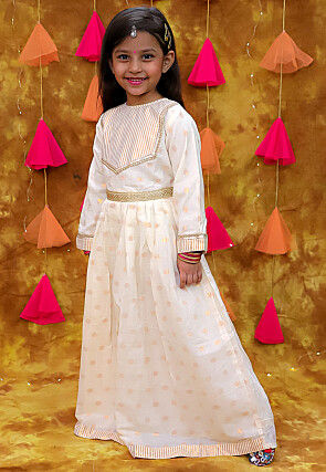 Woven Cotton Silk Jacquard Gown in Off white