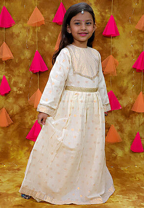 Woven Cotton Silk Jacquard Gown in Off white