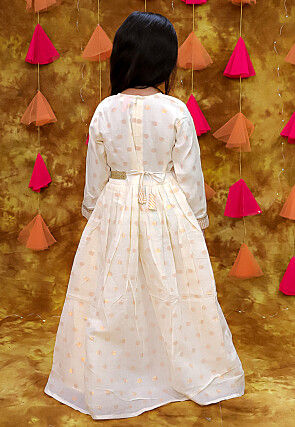 Woven Cotton Silk Jacquard Gown in Off white