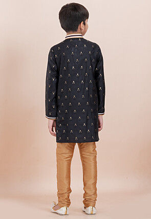 Woven Cotton Silk Jacquard Kurta Set in Black