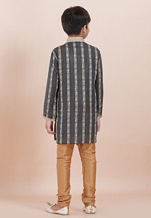 Woven Cotton Silk Jacquard Kurta Set in Dark Grey