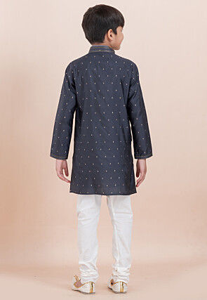 Woven Cotton Silk Jacquard Kurta Set in Grey