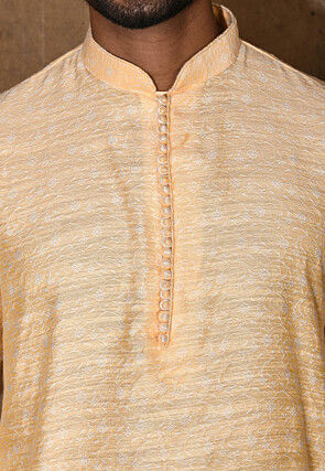 Woven Cotton Silk Jacquard Kurta Set in Peach