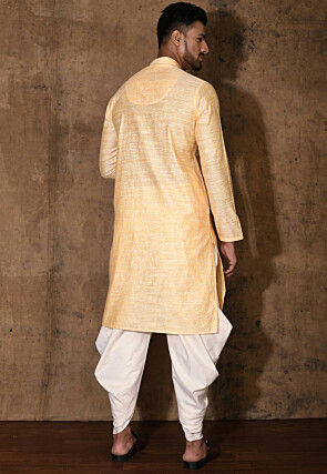 Woven Cotton Silk Jacquard Kurta Set in Peach