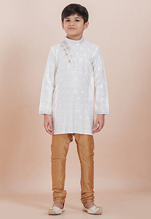 Woven Cotton Silk Jacquard Kurta Set in White
