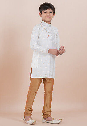 Woven Cotton Silk Jacquard Kurta Set in White
