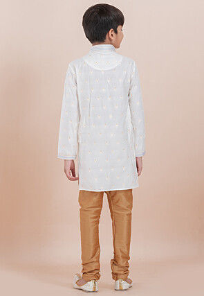Woven Cotton Silk Jacquard Kurta Set in White