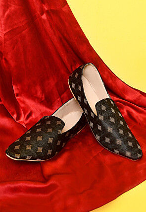 Woven Cotton Silk Jacquard Men Loafer in Black