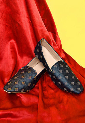 Woven Cotton Silk Jacquard Men Loafer in Navy Blue
