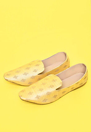 Woven Cotton Silk Jacquard Men Loafer in Pastel Yellow